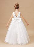 Chic Hi-Lo Sleeveless Applique Tulle Stain Flower Girl Dresses With Bownet