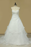 2024 A Line Sweetheart Organza Wedding Dresses With Beads PGCT7AE1