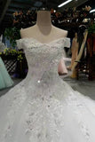 2024 Off The Shoulder Wedding Dresses A Line With Beading And Applique Lace PTLDE35L