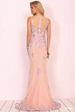 2024 Mermaid Scoop Tulle Prom Dresses With Beads&Appliques P4QJHYNT