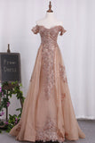 2024 Off The Shoulder Sheath Prom Dresses Organza With Applique