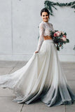 Elegant Two Pieces Chiffon Long Sleeves Wedding Dress with Lace Appliques STK15209