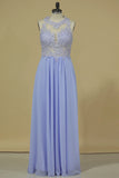 2024 Prom Dresses Open Back Scoop Chiffon With Applique And Beads Sweep Train A PM7JY5Q7