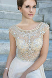 2024 Prom Dress Scoop A Line Floor Length Beaded Tulle Bodice With Chiffon P2CZ94EZ