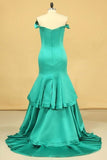 2024 Prom Dresses Off-The-Shoulder Sweep Train Mermaid/Trumpet Satin Zipper PZMLZ7QX