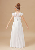 A-line Floor Length Ivory Chiffon Appliques Flower Girl Dresses