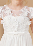 A-line Floor Length Ivory Chiffon Appliques Flower Girl Dresses