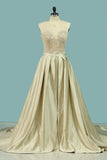 2024 Mermaid/Trumpet Satin Scoop Wedding Dress With Applique PPTRBTMX