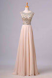 2024 Prom Dress Scoop A Line Floor Length Beaded Tulle Bodice With Chiffon P4NAGRTQ