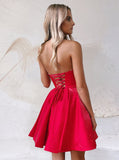 Simple Red V Neck Sleeveless A Line Homecoming Dresses