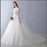 White Off-the-Shoulder Ball Gown Beads Sweetheart Floor-Length Wedding Dress