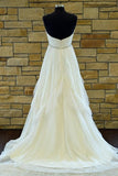 Sweetheart Strapless Court Train A Line Backless Ruffles Wedding Dresses