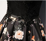 Chic A-Line Scoop Satin Black Lace up Sleeveless Long Flowers Prom Dresses