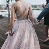 Long Sleeve One Shoulder Sparkly Prom Dress Long Evening Dress, Long Prom Dresses STK15245