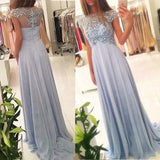 New Arrival Beaded Scoop Handmade Stones Long A-Line Chiffon Prom Dresses