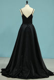 2024 Evening Dresses A Line Spaghetti Straps Satin PSEJTHPE