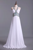 2024 Halter Prom Dress A-Line Pick Up Long Chiffon Skirt With Crystal Beading And PG437B7T