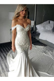 Off Shoulder Lace Appliques Mermaid Wedding Dress With STKPARQXA2C