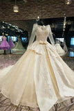 2024 Satin Wedding Dresses Long Sleeves A Line With Beads PGGCNC99