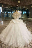 2024 Luxurious Scoop Neck Wedding Dresses Tulle Floor Length With Crystals PJH8BE5D