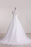 2024 Wedding Dress A Line V-Neck Lace And Tulle With Applique P8AS6HLL