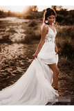 Gorgeous Unlined Lace Bodice V Neck Bridal Dresses White Backless A Line Wedding Dresses