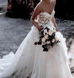 Charming Ball Gown Sweetheart Strapless 3D Flowers Tulle Off White Wedding Dresses STK15095