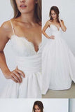 2024 Wedding Dresses A-Line Spaghetti Straps With Lace And Pleated P2C6SFHX