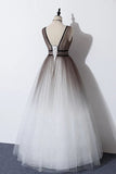 Elegant A Line Long Tulle V Neck Straps Prom Dresses, Lace up Party Dresses STK15147