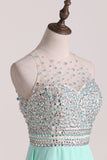 2024 Prom Dresses Open Back A Line Chiffon & Tulle With Beads P96Q51TY