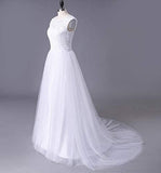 Charming Ivory Tulle Lace Up A-line Sweep Train Wedding Dresses