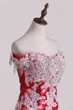 2024 Prom Dresses Sweep Train Mermaid Off-The-Shoulder Sequins Lace Red