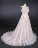 Puffy Lace Off White Wedding Dresses, Elegant A Line Backless Bridal Dresses STK15311