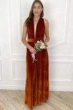 Lauren Floor Length Natural Waist Velvet Sleeveless Sheath/Column V-Neck Bridesmaid Dresses