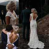 Charming Mermaid Lace Ivory Cap Sleeves Wedding Dresses, Bridal Dresses STK15569