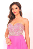 2024 A Line Sweetheart Beaded Bodice Prom Dresses Chiffon Sweep P8YC1KZQ