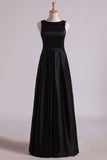 2024 Black A Line Evening Dresses Cowl Neck Floor Length Satin With PLDXJQ74