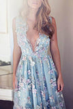 2024 Sky Blue Prom Dresses See Through Embroidery Formal PCJCN467