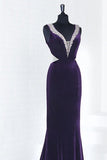 2024 Sexy Open Back Velvet Evening Dresses V Neck P2X7FA3K