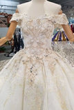 2024 Off-The-Shoulder Ball Gown Lace Lace Up Back Royal Train Wedding Dress PQ25278Y