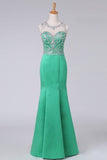 2024 Prom Dresses Floor-Length Scoop Satin With Beading PTZN3RDC