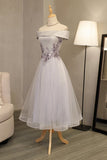 2024 Prom Dresses A Line Boat Neck Tulle With Applique And Handmade Flowers