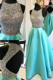 2024 Open Back Scoop Prom Dresses Beaded Bodice Satin P8T2RJR3