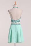 2024 Halter Beaded Bodice Chiffon Homecoming Dresses A P75ED986