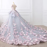 Pretty Flowers Quinceanera Dresses Ball Gown Long Backless Wedding Gowns