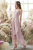 Jazmyn Spaghetti Straps High Low Chiffon Sleeveless Natural Waist Bridesmaid Dresses