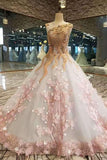 2024 New Arrival Floral Wedding Dresses Scoop Neck A-Line With Appliques Pearls And Handmade Flowers P8J339XK