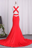 2024 Mermaid Open Back Evening Dresses V Neck Satin PCDZDEJA