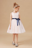 Sleeveless Lace Tulle Satin Flower Girl Dresses With Bowknot Satin-Sash