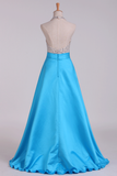 2024 Open Back Halter Beaded Bodice Prom Dresses Satin Floor-Length